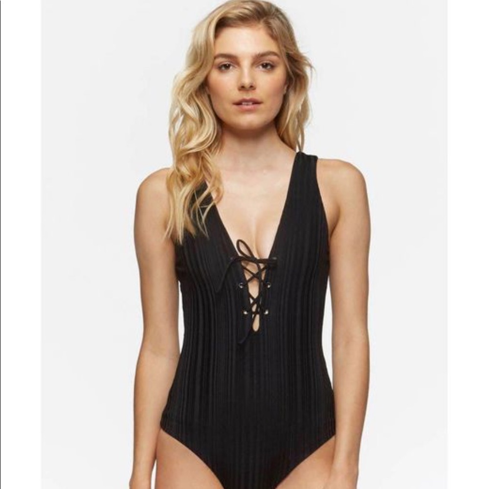 Tavik Women's Black Roan Ribbed Lace Up Swimsuit